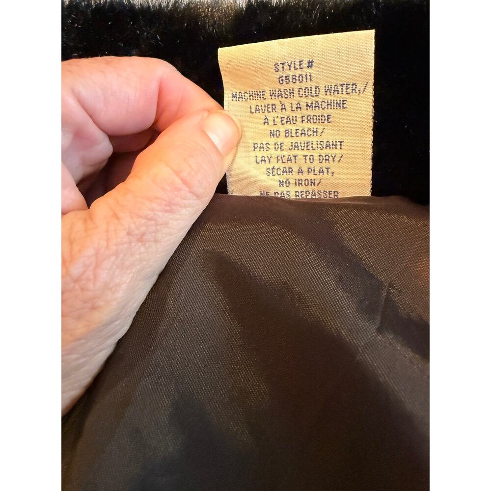 Vintage Groggy Black Faux Fur Coat Jacket Medium Plush Collared - Picture 8 of 8